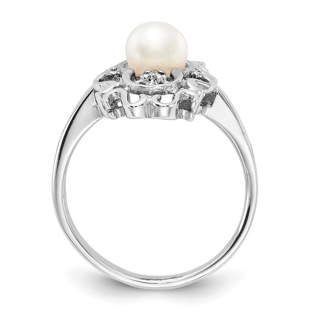 14k White Gold White Freshwater Cultured Pearl and .02 carat AA Diamond Ring