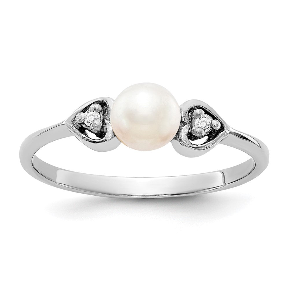 14k White Gold FW Cultured Pearl AA Diamond Ring