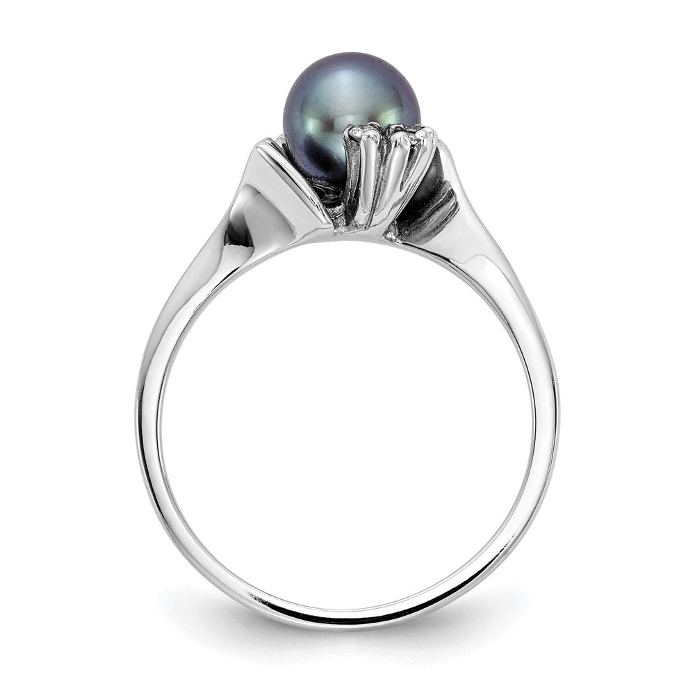 14k White Gold Black Freshwater Cultured Pearl and 1/15 carat AA Diamond Ring