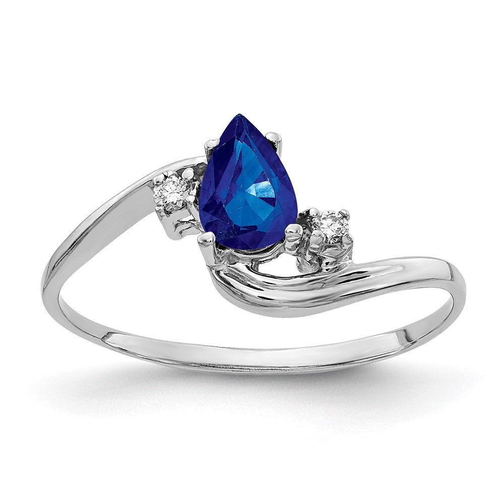 14k White Gold 6x Pear Sapphire A Diamond ring