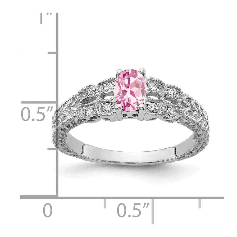 14k White Gold 6x Oval Pink Tourmaline and 1/10 carat AA Diamond Ring