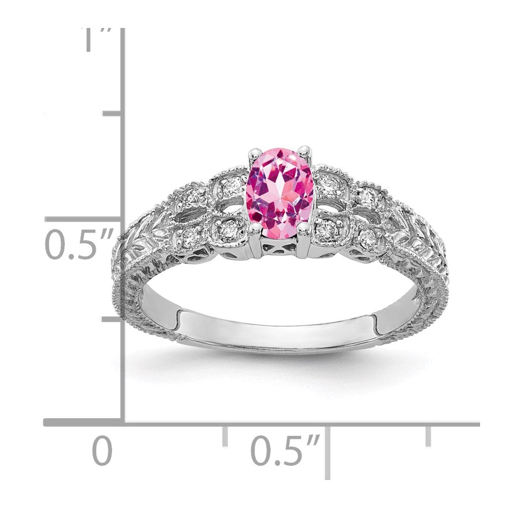 14k White Gold 6x Oval Pink Sapphire and 1/10 carat AAA Diamond Ring