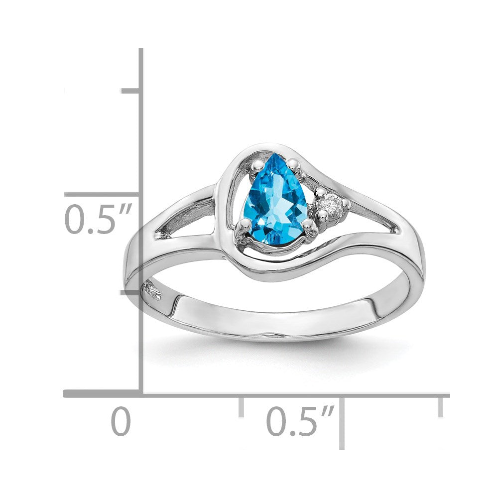 14k White Gold 6x Pear Blue Topaz and VS Diamond Ring