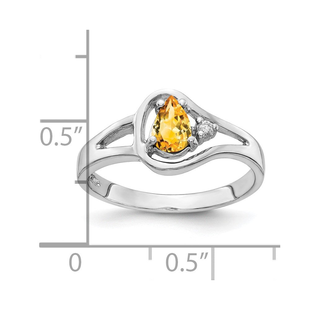 14k White Gold 6x Pear Citrine A Diamond ring