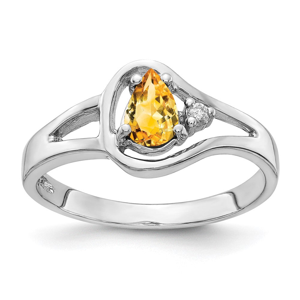 14k White Gold 6x Pear Citrine A Diamond ring