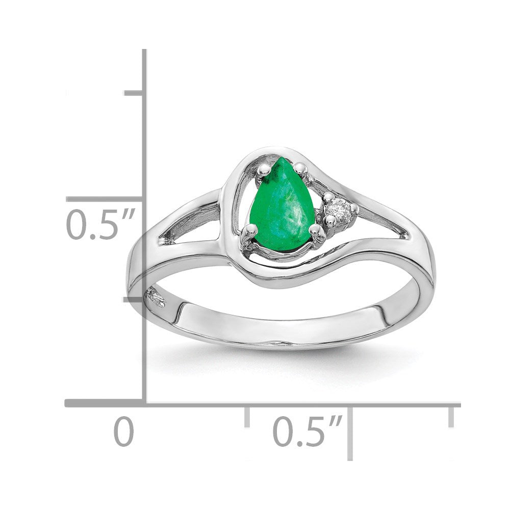 14k White Gold 6x Pear Emerald A Diamond ring