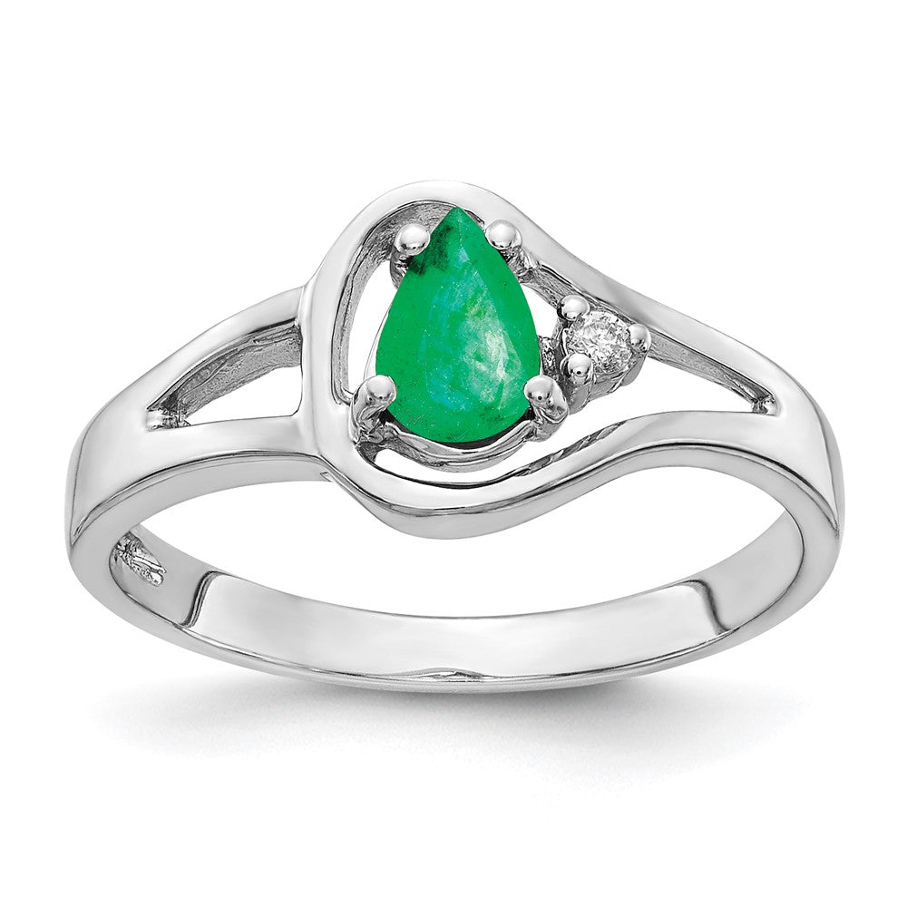 14k White Gold 6x Pear Emerald A Diamond ring