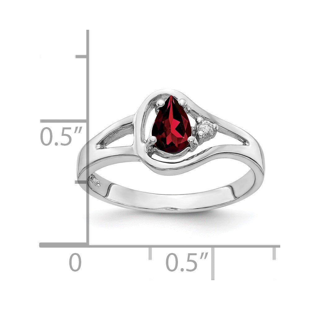 14k White Gold 6x Pear Garnet A Diamond ring