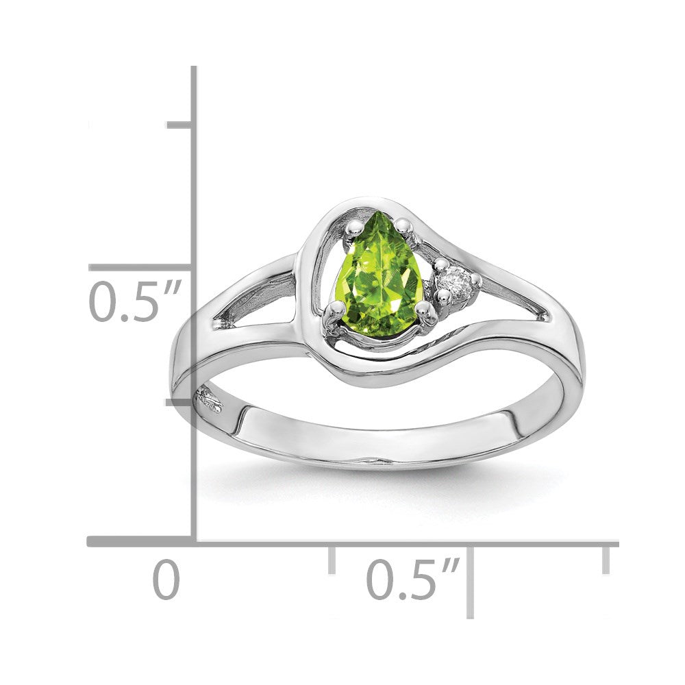 14k White Gold 6x Pear Peridot A Diamond ring