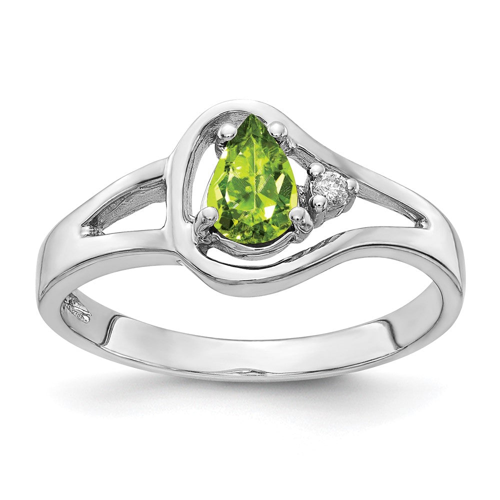 14k White Gold 6x Pear Peridot A Diamond ring