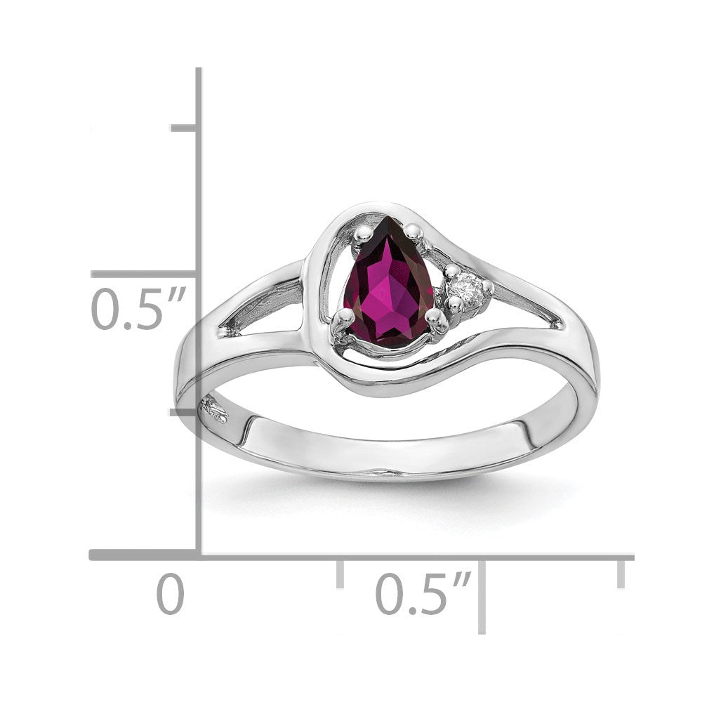 14k White Gold 6x Pear Rhodolite Garnet A Diamond ring