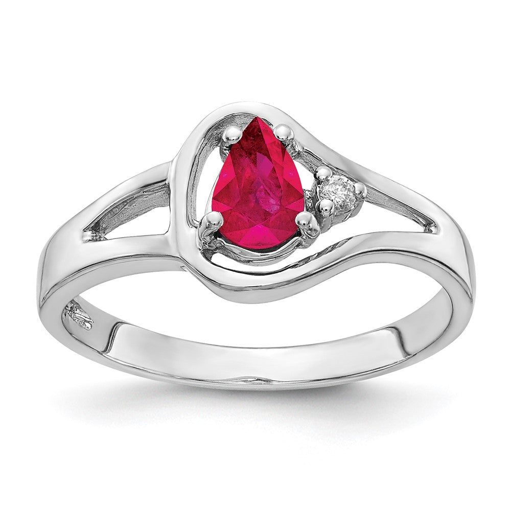 14k White Gold 6x Pear Ruby A Diamond ring