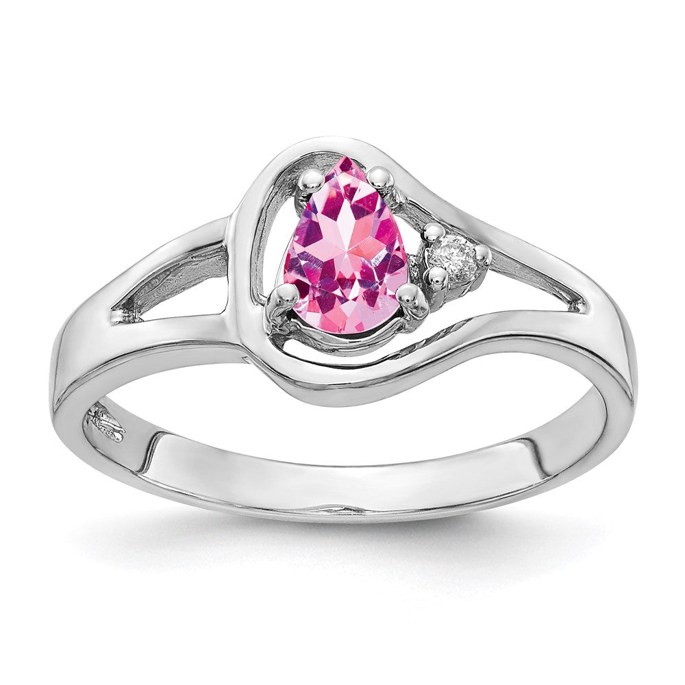 14k White Gold 6x Pear Pink Sapphire A Diamond ring