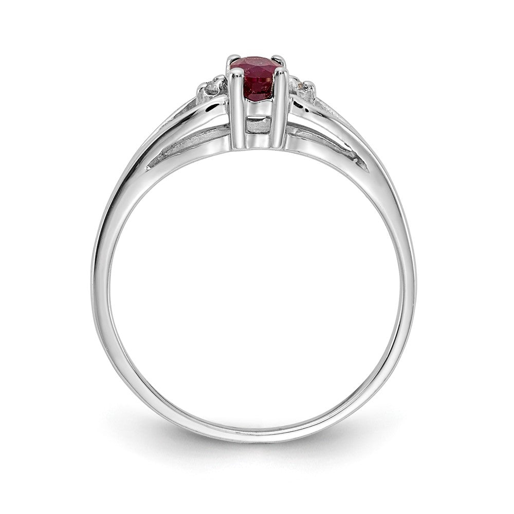 14k White Gold 5x Oval Ruby and AAA Diamond Ring