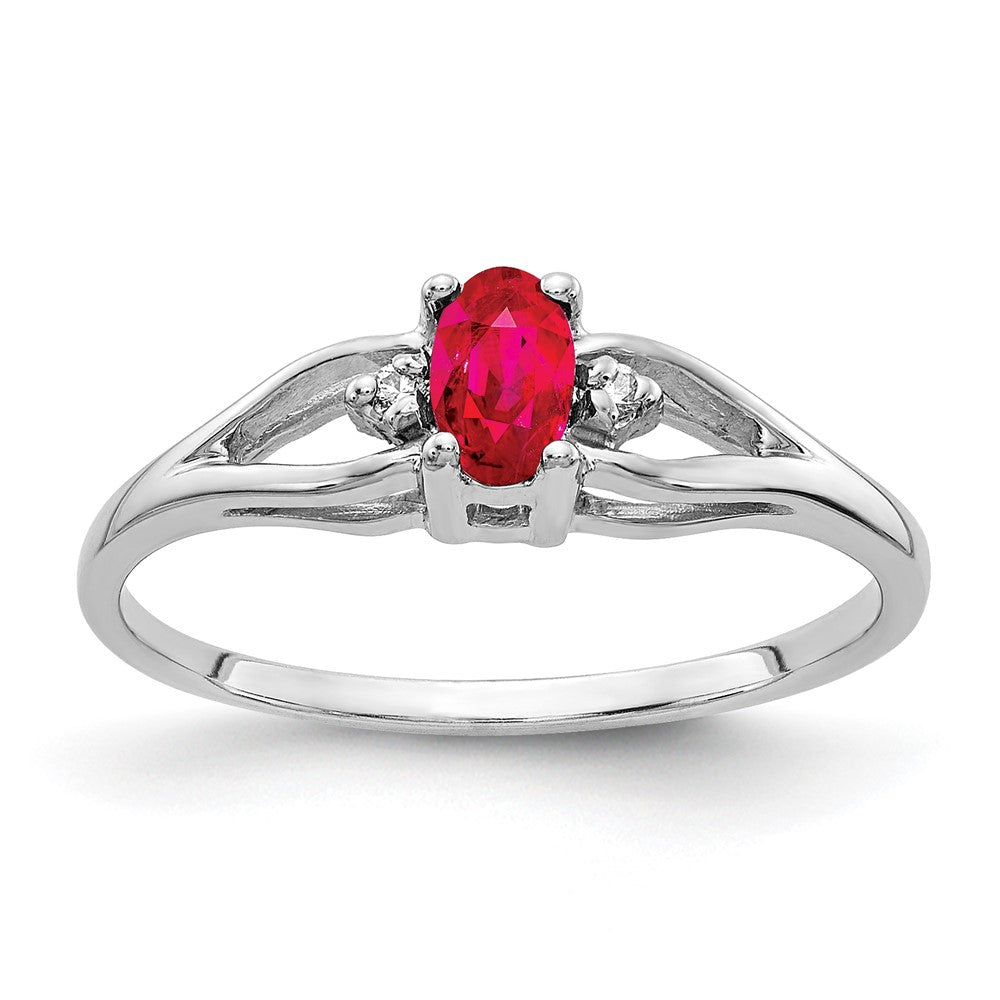14k White Gold 5x Oval Ruby and A Diamond Ring