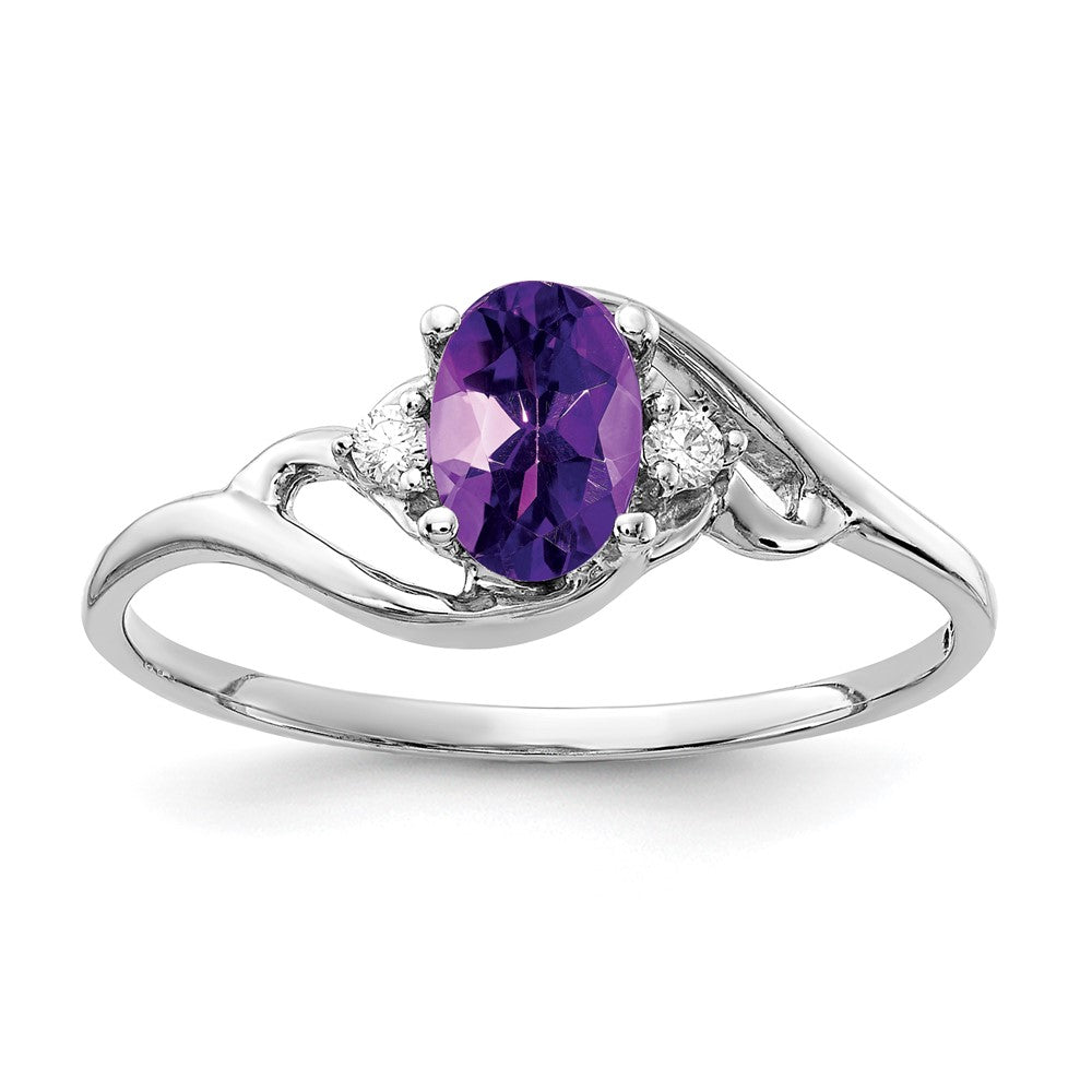 14k White Gold 6x Oval Amethyst and AAA Diamond Ring