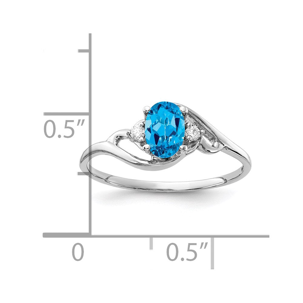 14k White Gold 6x Oval Blue Topaz AA Diamond ring