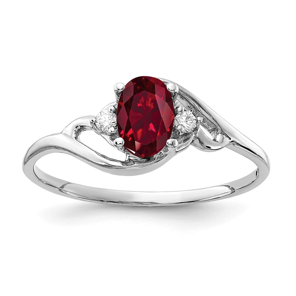 14k White Gold 6x Oval Created Ruby A Diamond ring