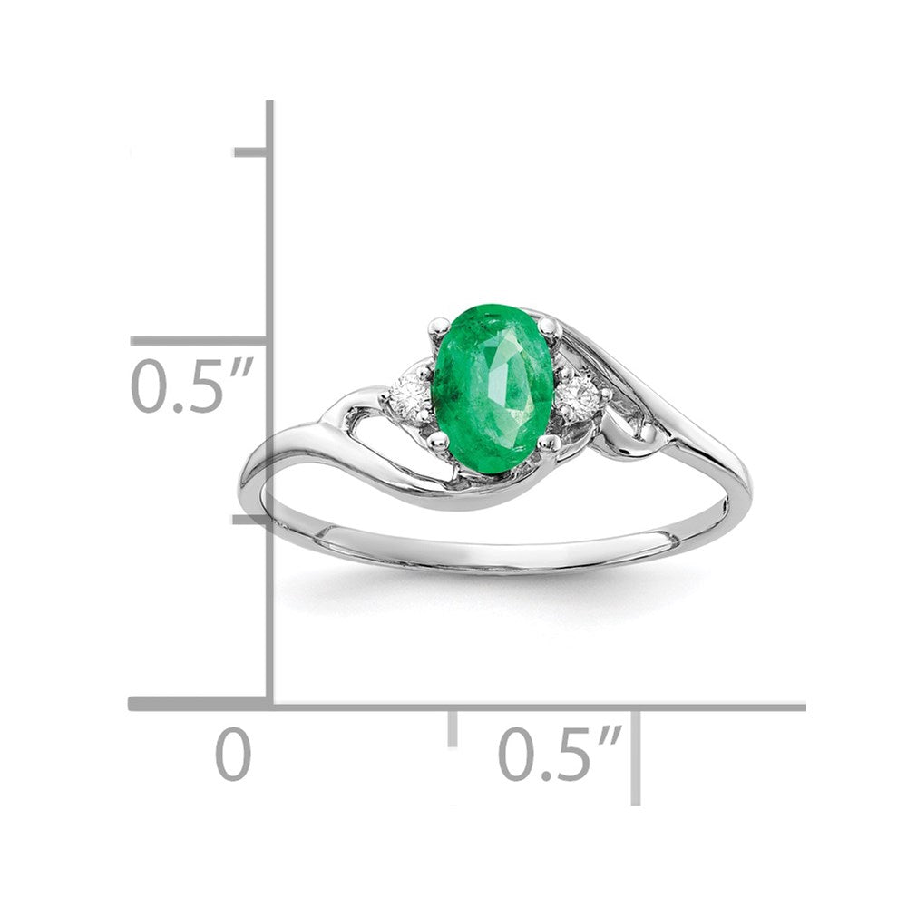 14k White Gold 6x Oval Emerald and AAA Diamond Ring