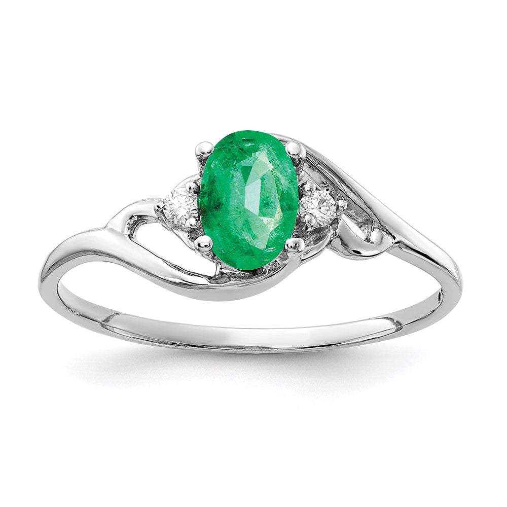 14k White Gold 6x Oval Emerald and AAA Diamond Ring