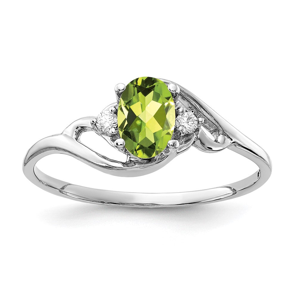 14k White Gold 6x Oval Peridot AA Diamond ring