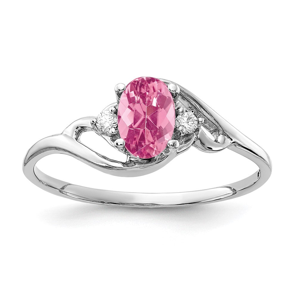 14k White Gold 6x Oval Pink Tourmaline A Diamond ring