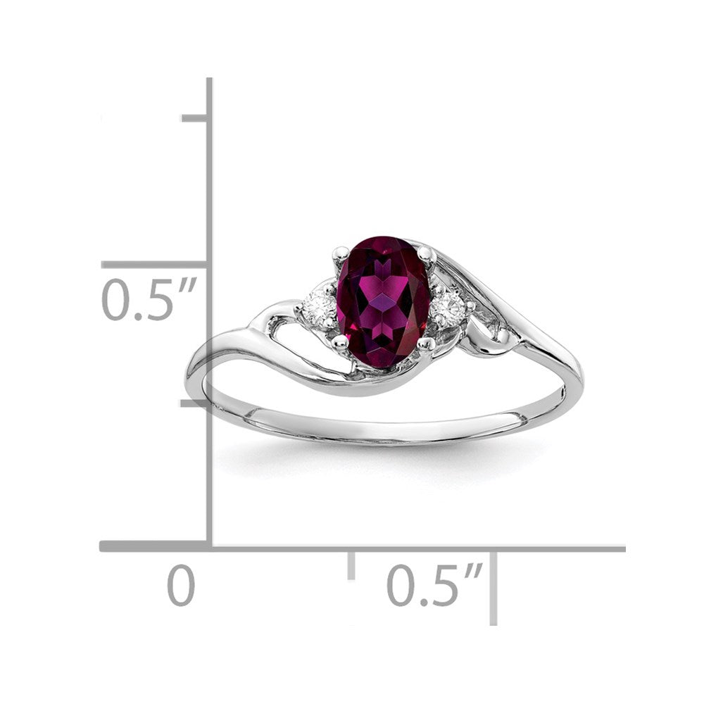 14k White Gold 6x Oval Rhodolite Garnet VS Diamond ring