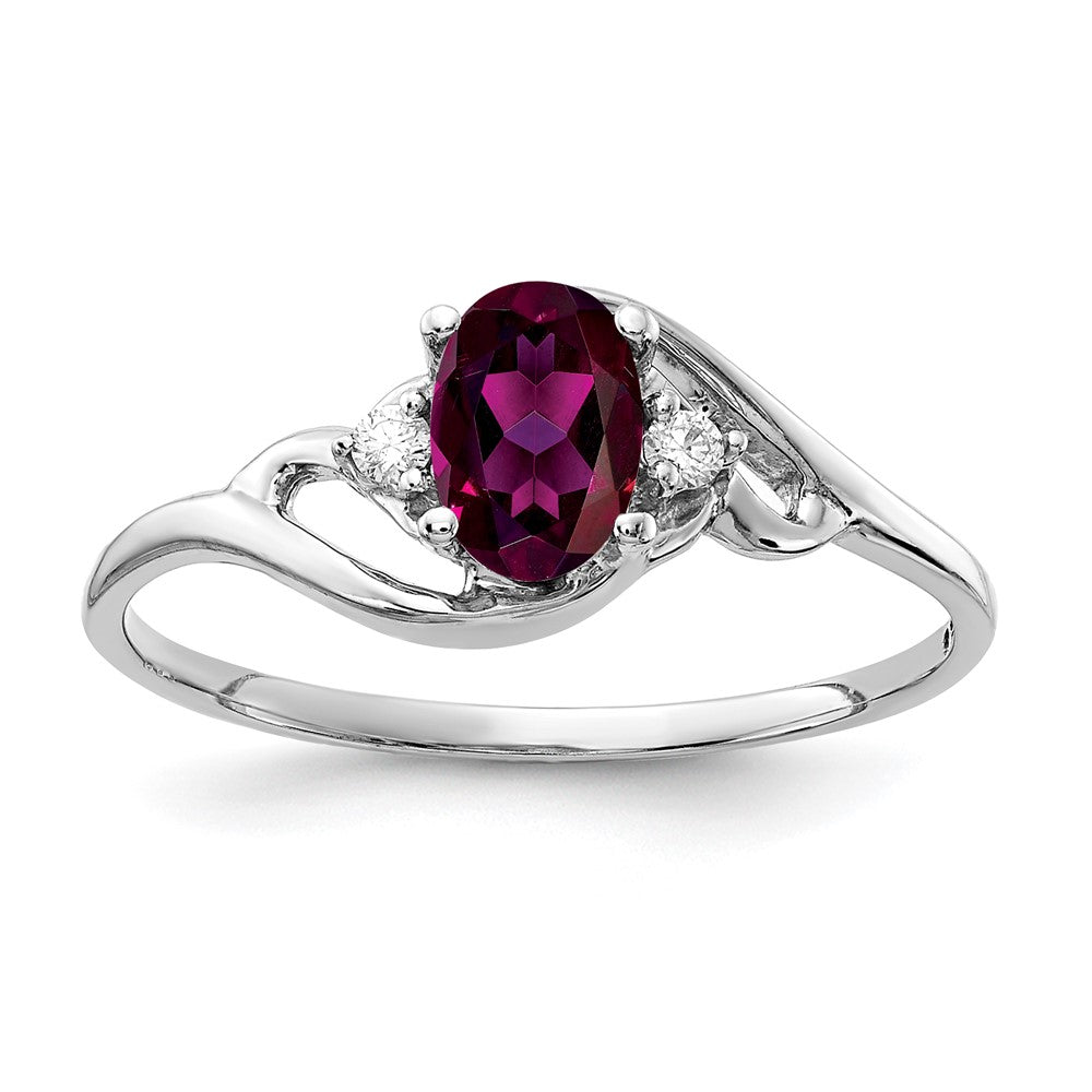 14k White Gold 6x Oval Rhodolite Garnet AA Diamond ring