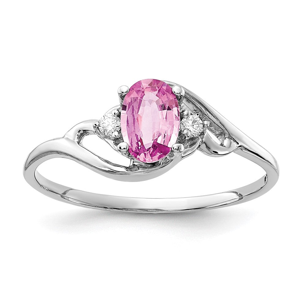 14k White Gold 6x Pink Sapphire & AA Diamond Ring