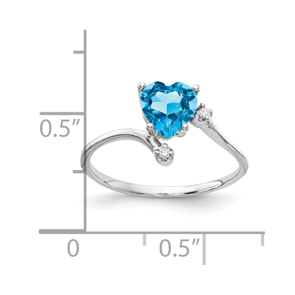 14k White Gold Heart Blue Topaz A Diamond ring