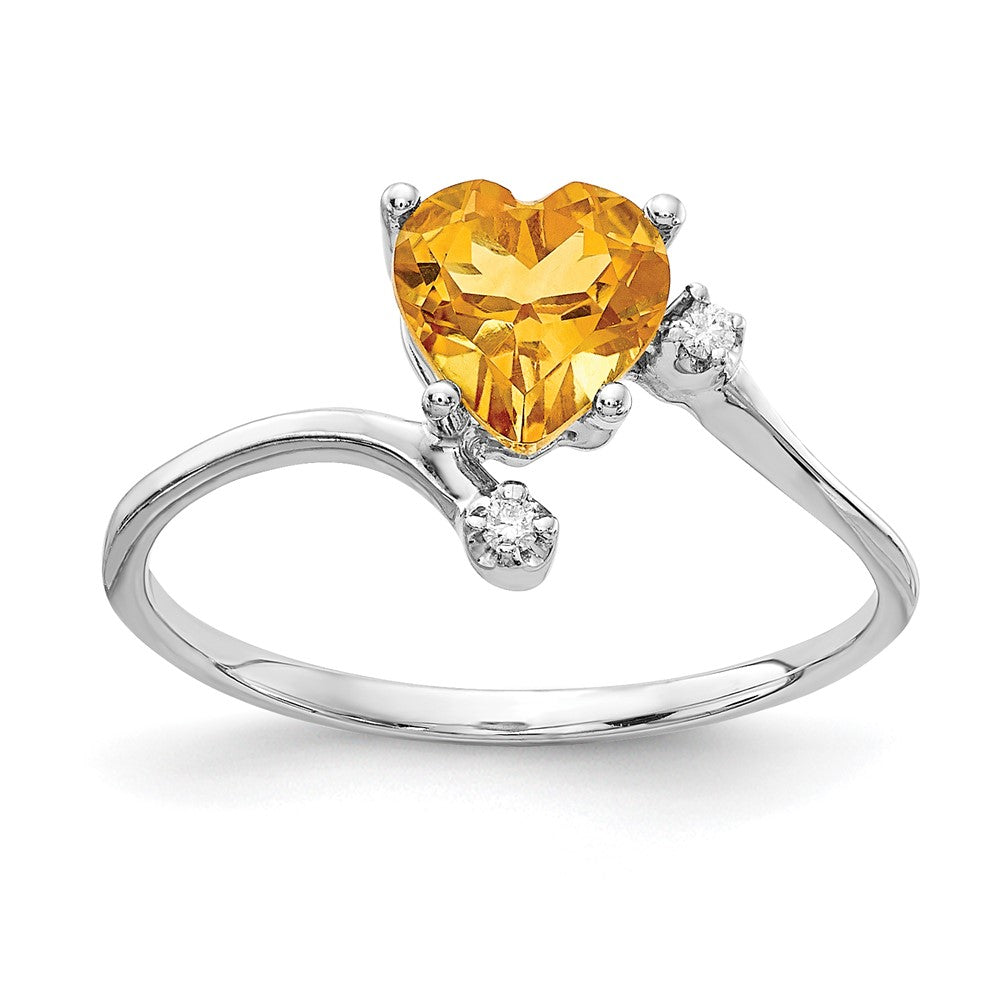 14k White Gold Heart Citrine A Diamond ring