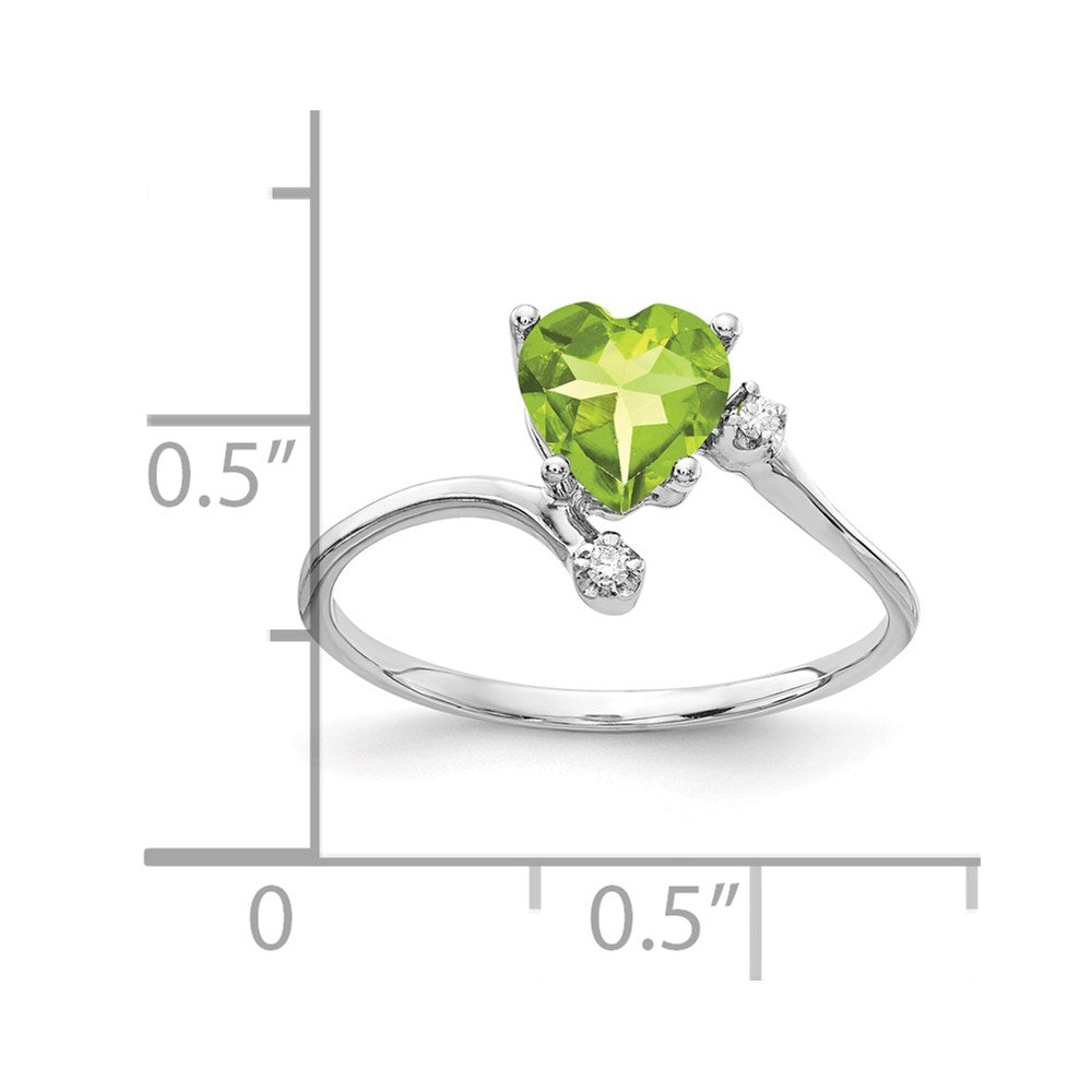 14k White Gold Heart Peridot A Diamond ring