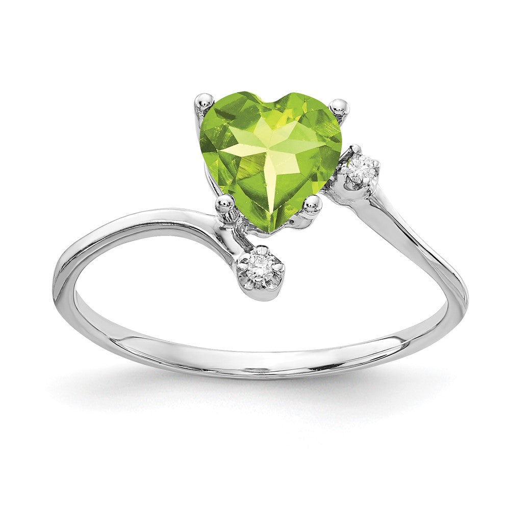 14k White Gold Heart Peridot AAA Diamond ring