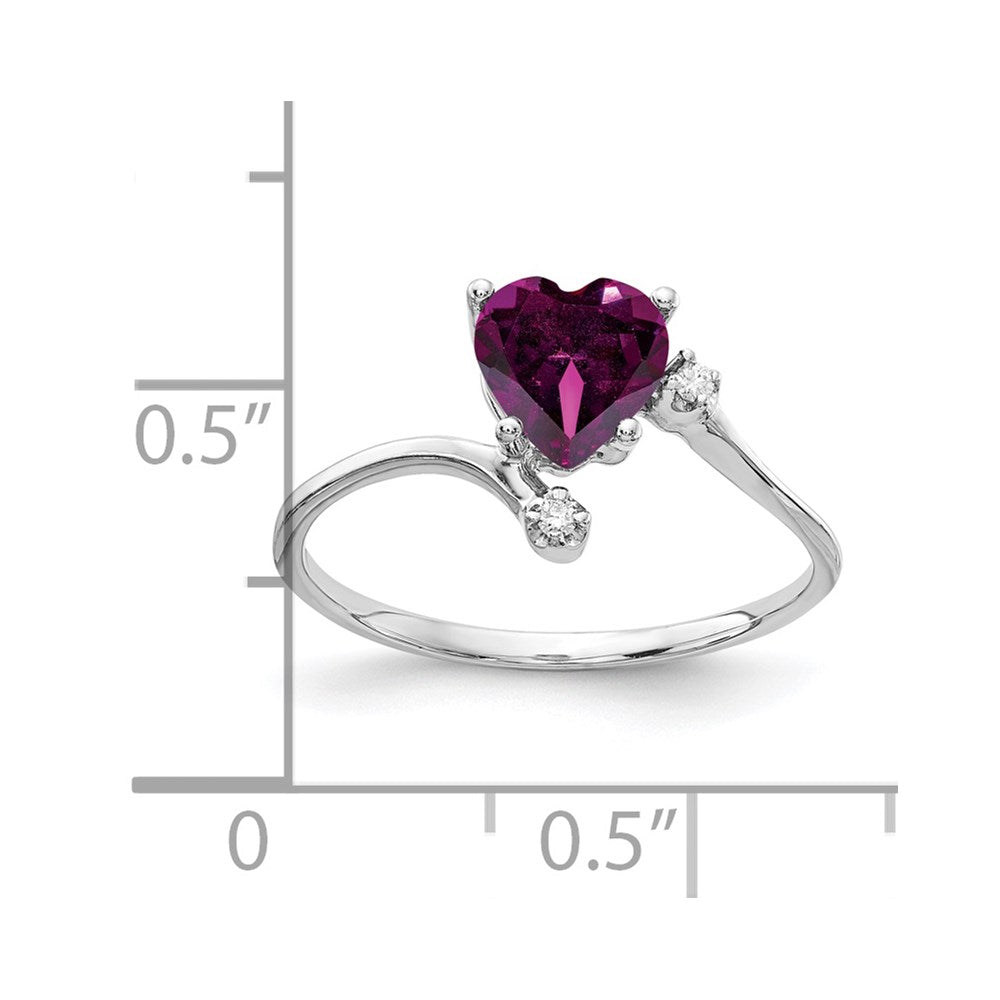 14k White Gold Heart Rhodolite Garnet AAA Diamond ring