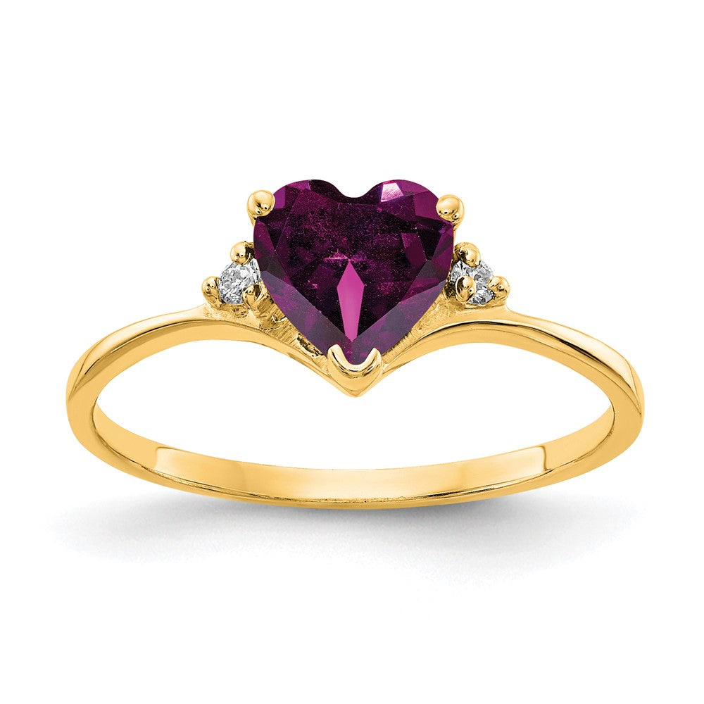 14k Heart Rhodolite Garnet A Diamond ring