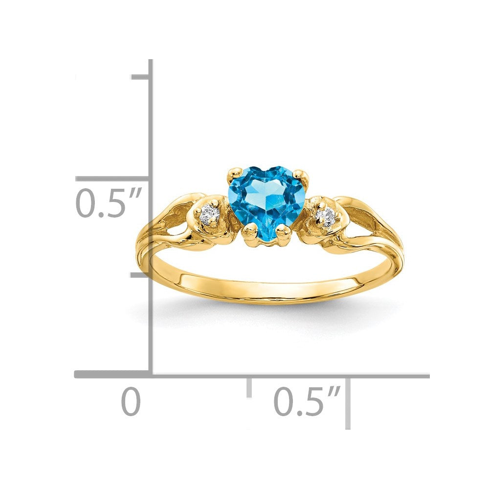 14k Heart Blue Topaz and AAA Diamond Ring