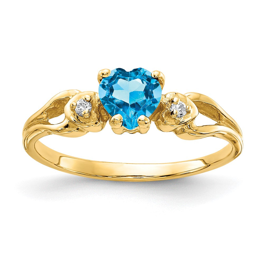 14k Heart Blue Topaz and AAA Diamond Ring