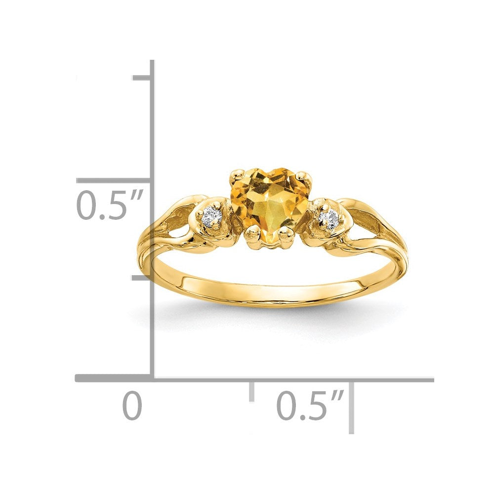 14k Heart Citrine and AAA Diamond Ring