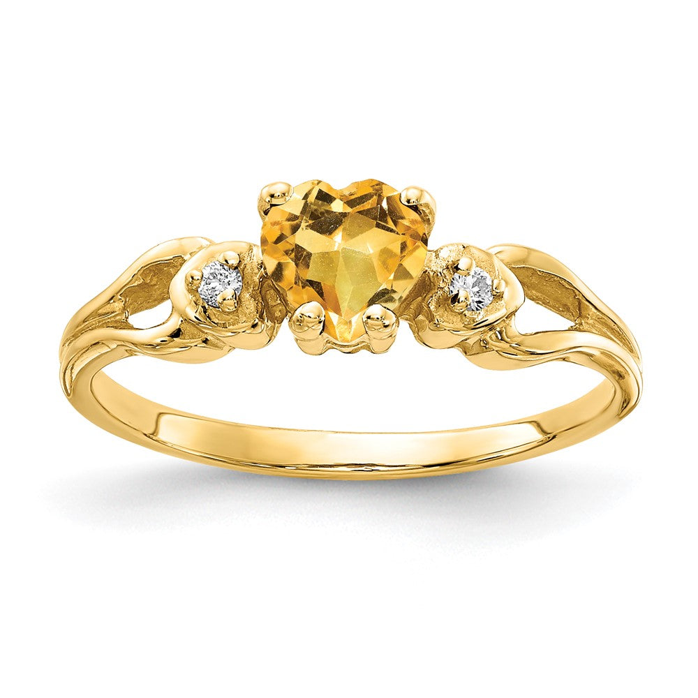 14k Heart Citrine and AAA Diamond Ring