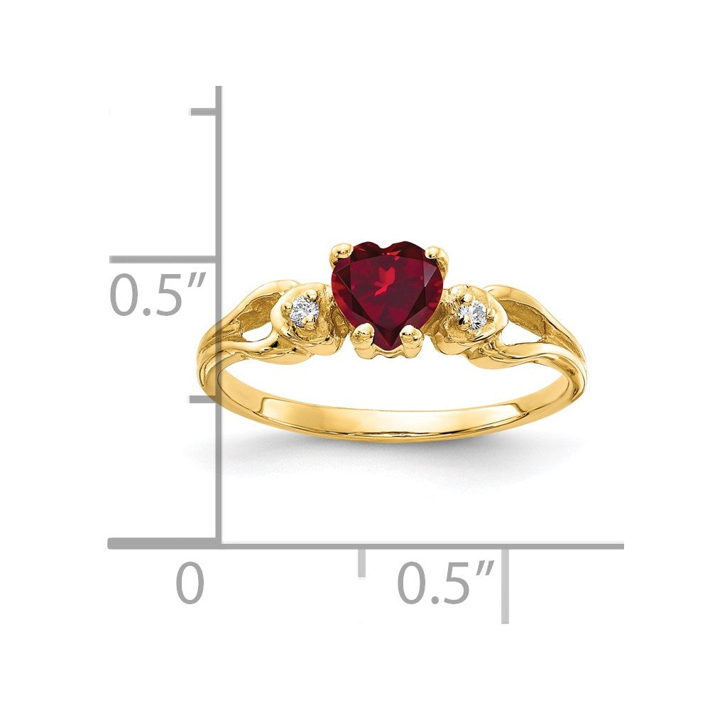 14k Heart Created Ruby A Diamond ring