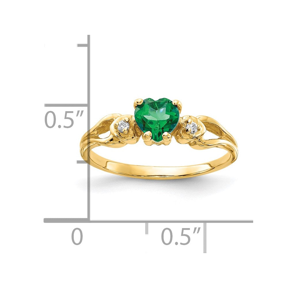 14k Heart Emerald A Diamond ring