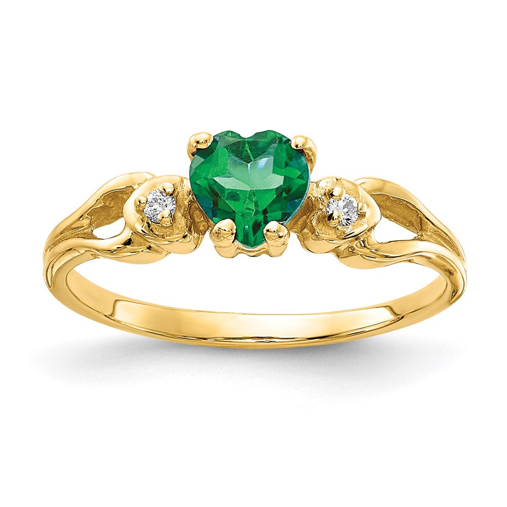 14k Heart Emerald A Diamond ring