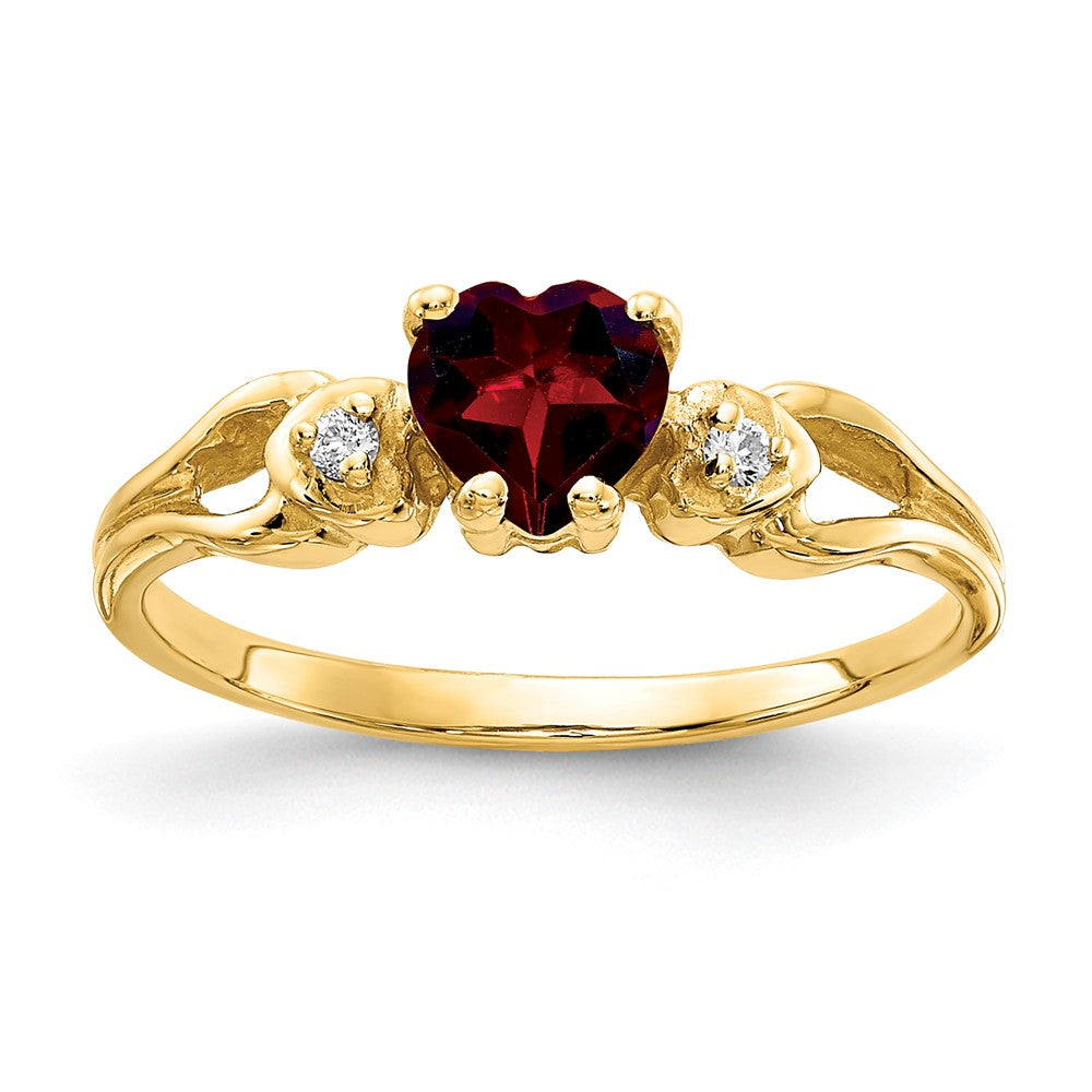 14k Heart Garnet and AAA Diamond Ring