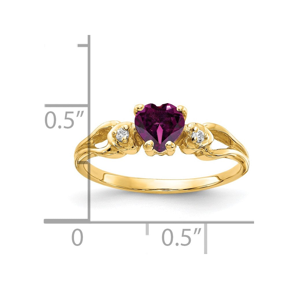 14k Heart Rhodolite Garnet and AAA Diamond Ring