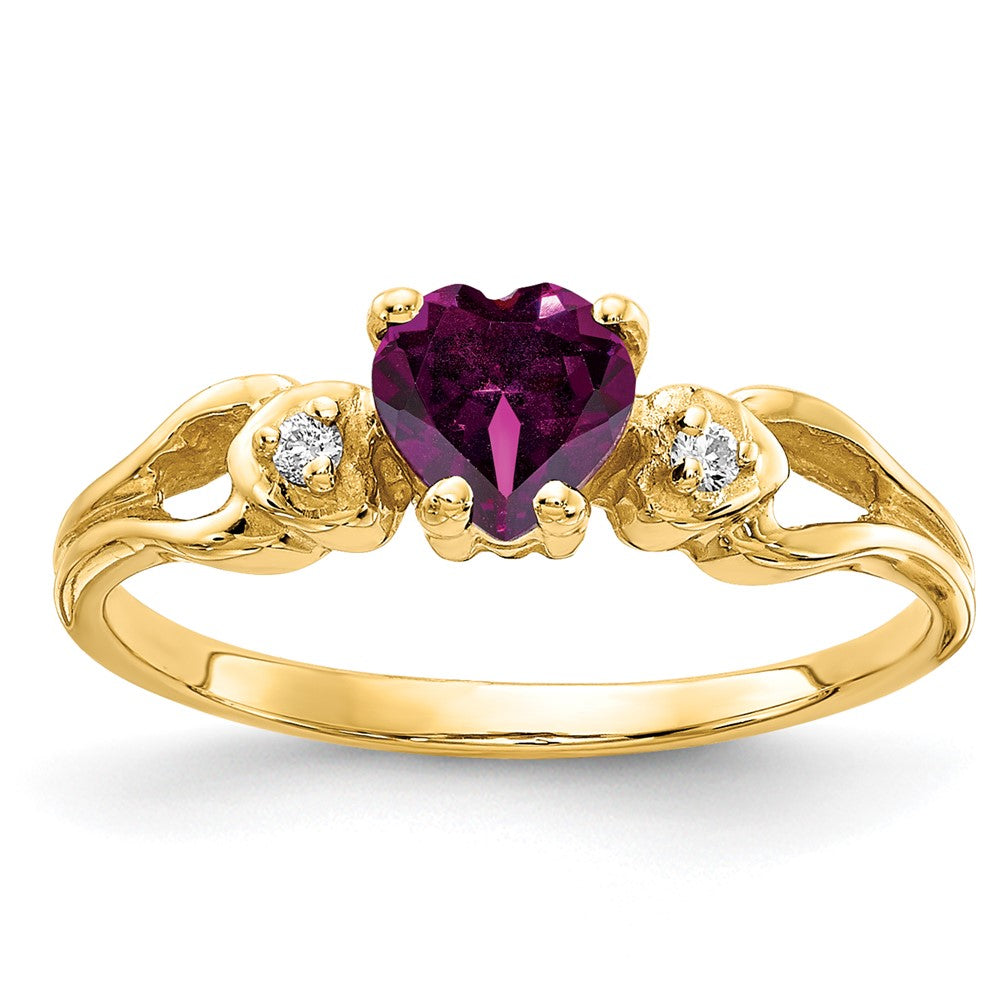 14k Heart Rhodolite Garnet and A Diamond Ring