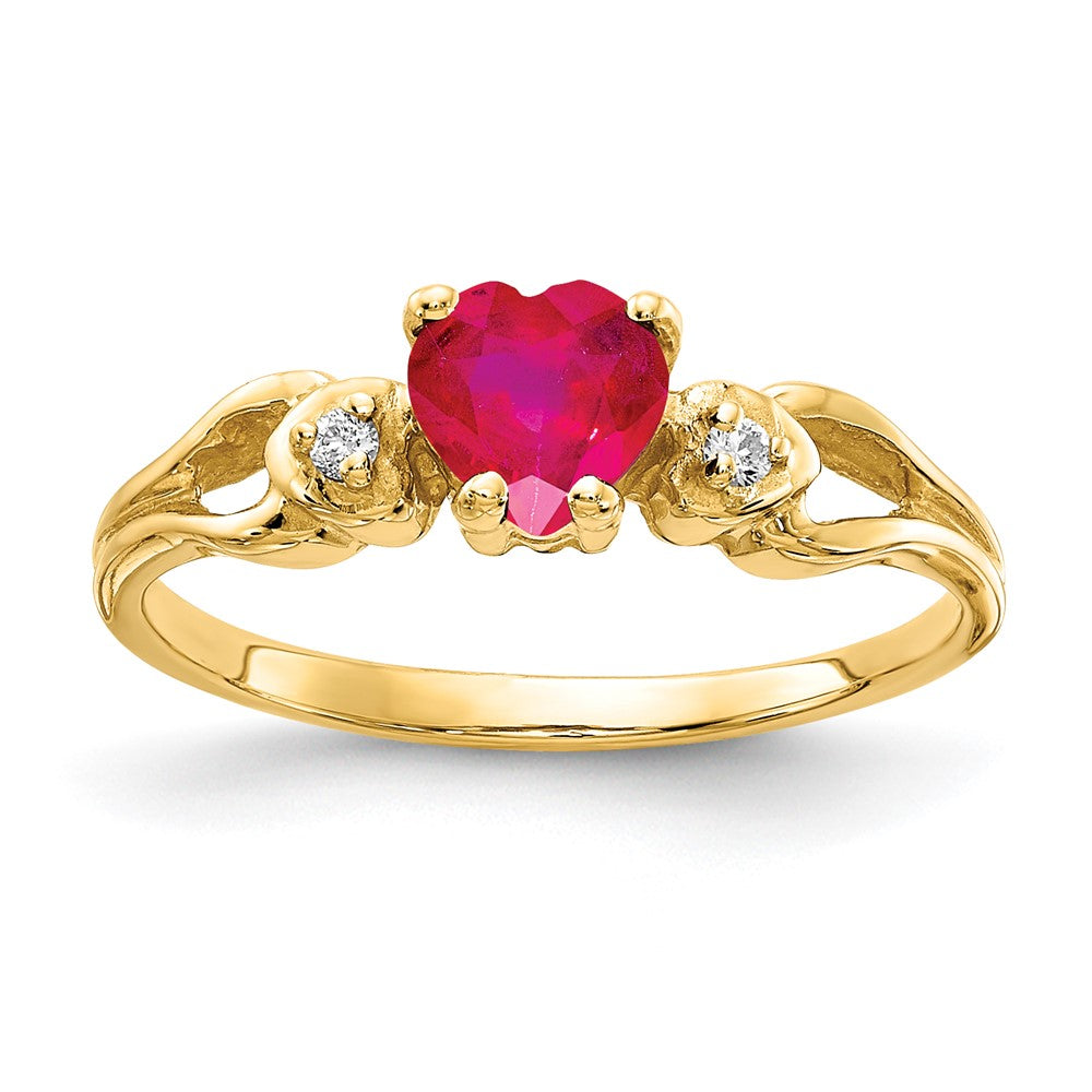 14k Heart Ruby A Diamond ring