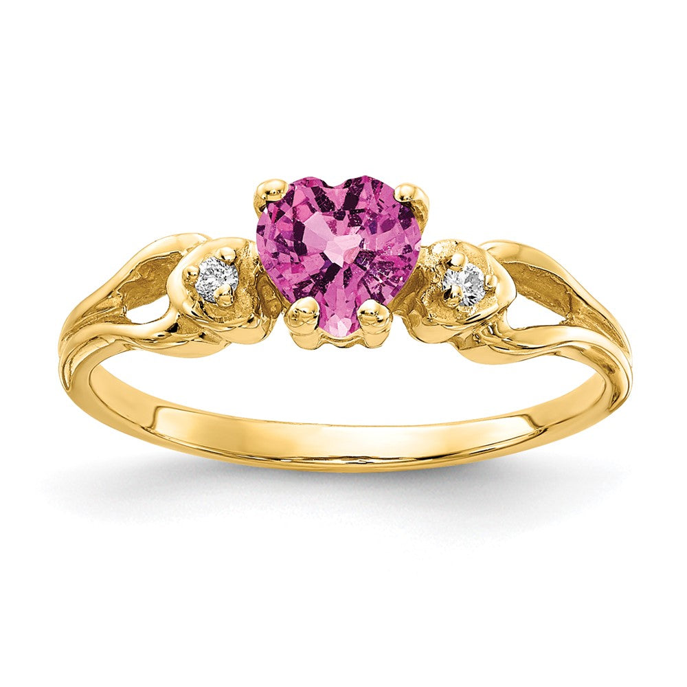 14k Heart Pink Sapphire and VS Diamond Ring