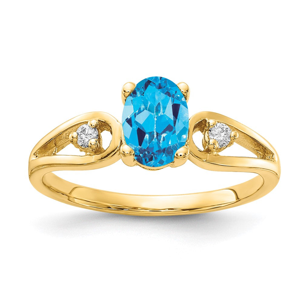 14k 7x Oval Blue Topaz A Diamond ring