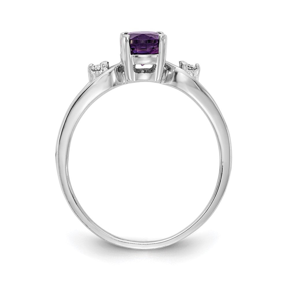 14k White Gold 7x Oval Amethyst and 1/20 carat AA Diamond Ring