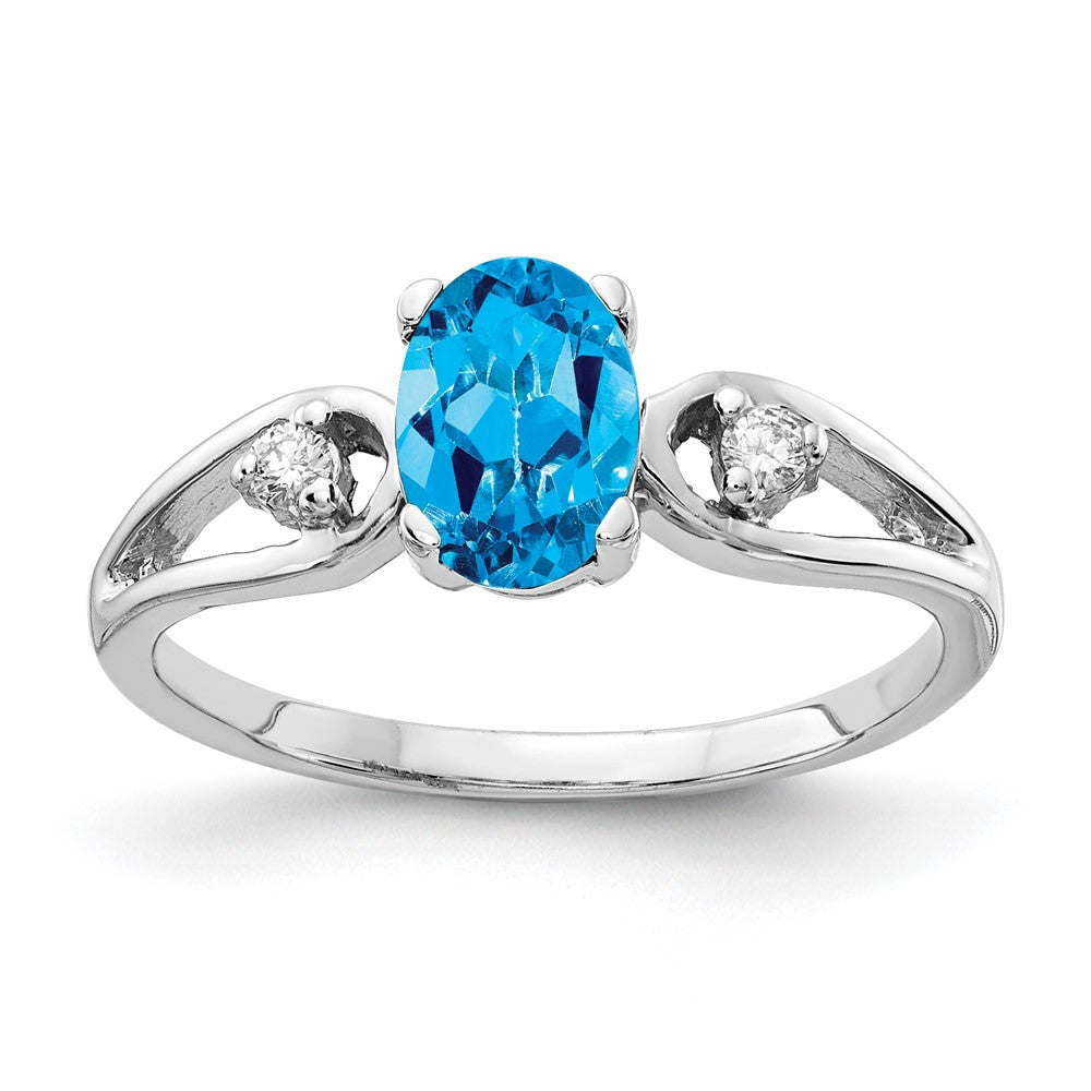 14k White Gold 7x Oval Blue Topaz A Diamond ring